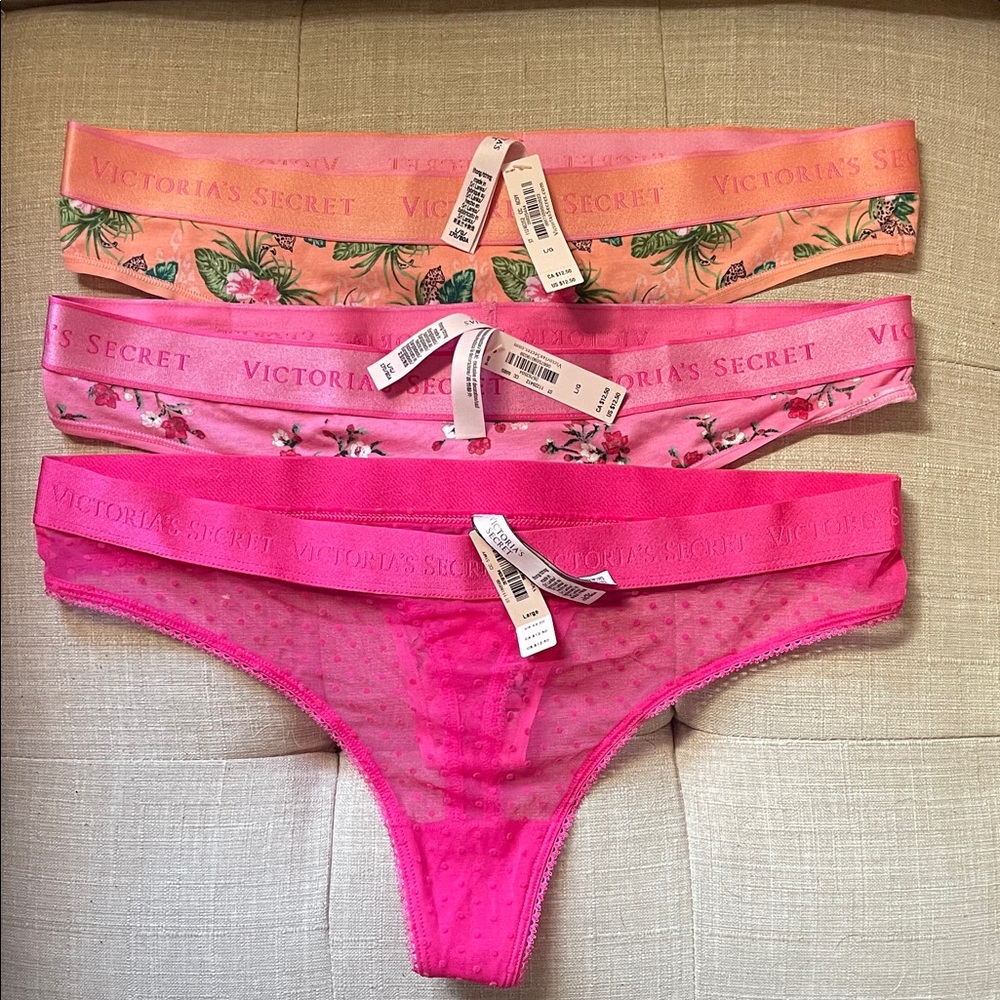 Victoria's Secret Floral Thongs- Pink and Peach